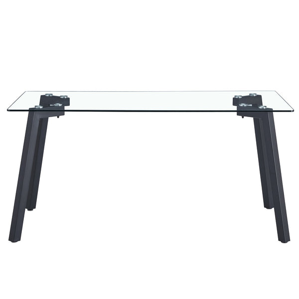 English Elm Modern Tempered Glass Rectangular Dining Table with Matte Black Legs Seats Six W1151S00607