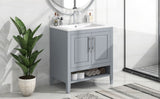 English Elm 30" Bathroom Vanity With Sink, Multi-Functional Bathroom Cabinet With Doors and Drawers, Solid Frame and Mdf Board, Grey