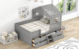 Hearth and Haven Full Size House Low Loft Bed with Four Drawers, Gray GX001806AAE-1