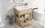 English Elm 30" Bathroom Vanity With Sink Top, Bathroom Cabinet With Open Storage Shelf and Two Drawers, One Package, Natural