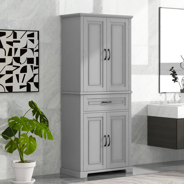 English Elm Bathroom Tall Storage Cabinet with Doors Drawer and Adjustable Shelf, MDF Build, Metal Handles, Anti-Tip Safety Grey WF308204AAE