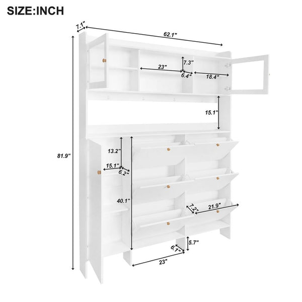 English Elm Black Hall Tree Foyer Cabinet Flip Shoe Storage Tempered Glass Hooks Shelf SD000028AAK
