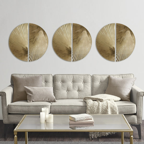 English Elm Half-moon Gold Metal Wall Decor Set – Dimensional 2-Piece Modular Art, 13.75"x27.5", Vertical/Horizontal Options B035129217