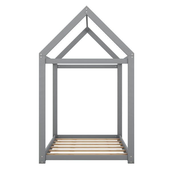 English Elm Twin House Bed Pine Wood Frame with Peaked Roofline Low Profile Kids Bedroom WF197557AAE