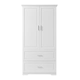 English Elm Tall Bathroom Storage Cabinet, Cabinet With Two Doors and Drawers, Adjustable Shelf, Mdf Board, White