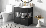 English Elm 30" Bathroom Vanity With Sink Top, Bathroom Cabinet With Open Storage Shelf and Two Drawers, One Package, Black (Old Sku:Wf311619Aap)