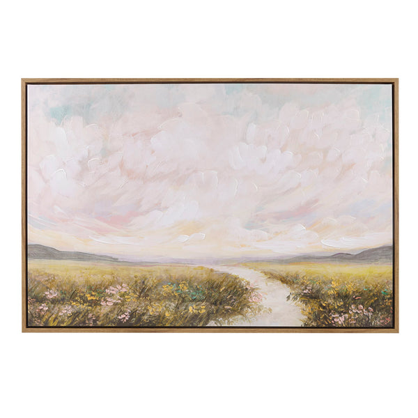 English Elm Hand Embellished Framed Canvas by KATIJA BJELAJAC Madison Park – Serene Abstract Landscape Art, 40"x27" Ready-to-Hang, Brown Frame B035129252