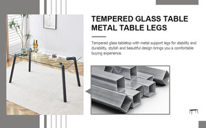 English Elm Modern Tempered Glass Rectangular Dining Table with Matte Black Legs Seats Six W1151S00607