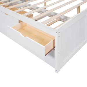 English Elm Full Full Size Wooden Captain Bed with Bookcase Headboard, Three Drawers and Pull-Out Trundle Storage White GX001029AAK