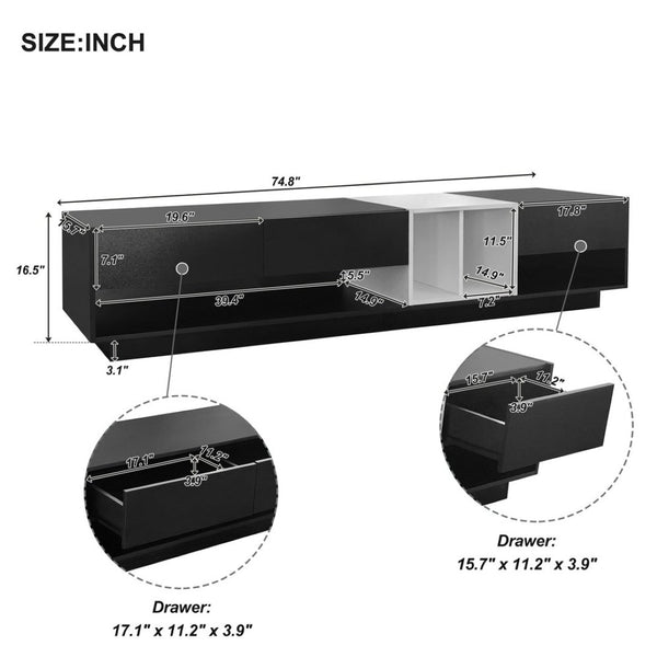 English Elm On-trend Two-tone Media Console with Push Open Drawers Fits Tvs up to 80 Inches Black WF311772AAB