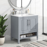 English Elm 30" Bathroom Vanity With Sink, Multi-Functional Bathroom Cabinet With Doors and Drawers, Solid Frame and Mdf Board, Grey