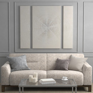 English Elm Hand Silver Sand 3-Piece Hand Embellished Abstract Canvas Set with Gel Texture, Zen Burst for Living Room Decor B035129226