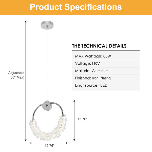 English Elm Modern Crystal Chandelier Bedside Lamp - Elegant Led Hanging Light For Bedrooms & Dining Spaces W2312141685