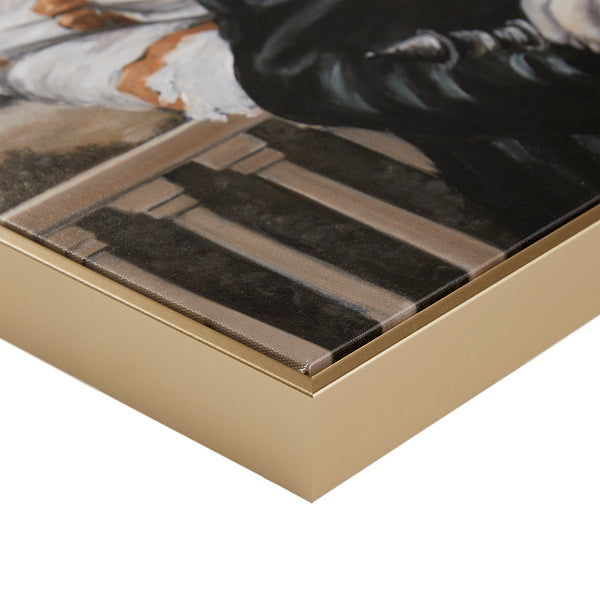 English Elm Captain's Guard Pug regal framed canvas wall art in gold frame, imperial toga portrait for living rooms B035129236