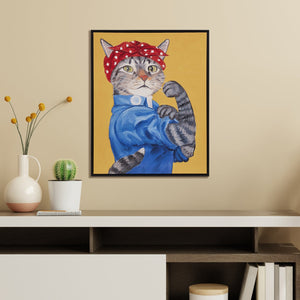 English Elm Rosie Denim-Clad Cat Portrait Framed Canvas Wall Art, 16.5x20.5, Polka Dot Bandanna, Empowering Decor B035129240