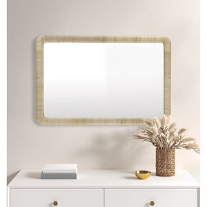 English Elm Natural Rattan Rectangle Wall Mirror with Rounded Corners, Vertical/Horizontal Mounting, 26x39" Decor B035129254