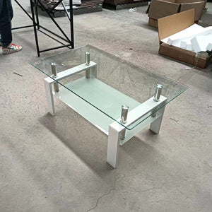 English Elm Tempered Glass Two Tier Coffee Table with Metal Legs for Modern Living Rooms W1718120236