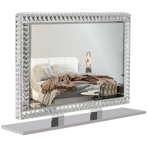 English Elm LED Crystal Vanity Mirror with Touch Dimmer, Adjustable Warm-Cool LED Lighting, Mountable Luxury W2312141738