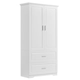 English Elm Tall Bathroom Storage Cabinet, Cabinet With Two Doors and Drawers, Adjustable Shelf, Mdf Board, White