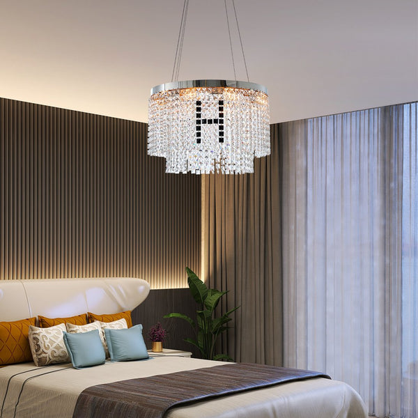 English Elm Modern Crystal Chandelier – Elegant Round Light Fixture For Luxurious Home Decor & Versatile Spaces W2312141710