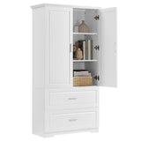 English Elm Tall Bathroom Storage Cabinet, Cabinet With Two Doors and Drawers, Adjustable Shelf, Mdf Board, White