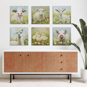 English Elm Lamb Charming Canvas Wall Art by Tessa Kane 16x16" – Floral Field Nursery Decor with Prehung Hanger, Indoor Serenity B035129244