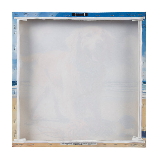 English Elm Golden Retriever Beach Canvas Wall Art by Tessa Kane — Playful Sunshine Dog Decor, 16x16, Easy Hang Decor B035129231