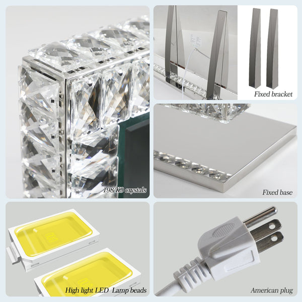 English Elm LED Crystal Vanity Mirror with Touch Dimmer, Adjustable Warm-Cool LED Lighting, Mountable Luxury W2312141738