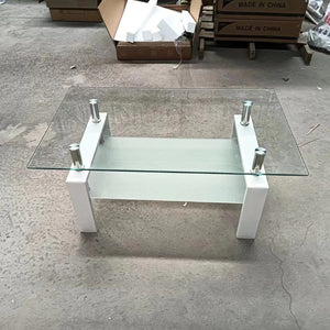 English Elm Tempered Glass Two Tier Coffee Table with Metal Legs for Modern Living Rooms W1718120236