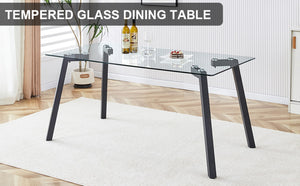 English Elm Modern Tempered Glass Rectangular Dining Table with Matte Black Legs Seats Six W1151S00607