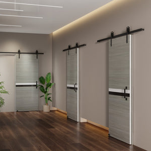 English Elm Crazy Elf Triple Primed Barn Door Slab with Sliding Hardware Kit for Modern Interiors W936S00011