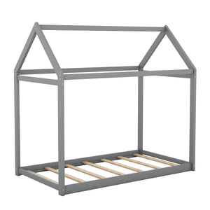 English Elm Twin House Bed Pine Wood Frame with Peaked Roofline Low Profile Kids Bedroom WF197557AAE
