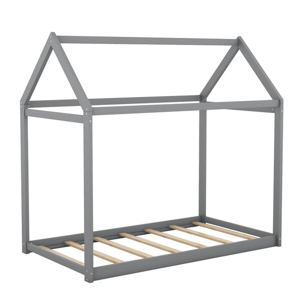 English Elm Twin House Bed Pine Wood Frame with Peaked Roofline Low Profile Kids Bedroom WF197557AAE