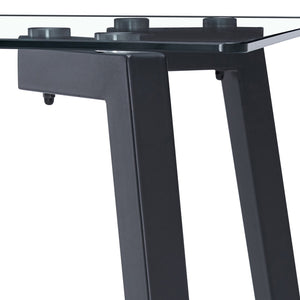 English Elm Modern Tempered Glass Rectangular Dining Table with Matte Black Legs Seats Six W1151S00607