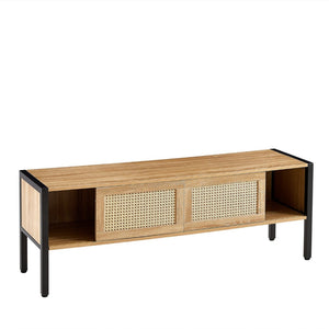 English Elm 54.33" Woven Rattan Tv Console with Rgb Lighting Sliding Doors and Slim Metal Legs W1265121746
