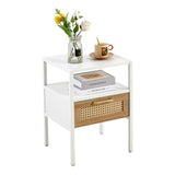 English Elm 15.75" Rattan End Table With Drawer, Modern Nightstand, Metal Legs,Side Table For Living Room, Bedroom,White(1 Piece )