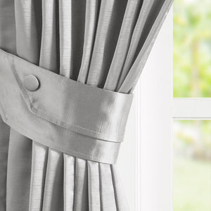 English Elm Pleat Curtain Panel with Tieback Avignon Satin Sheen Box Pleat 52x84 Elegant Textured Drapery Silver 4.72 L x 11.81 W x 11.81 H B035129638