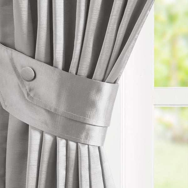 English Elm Pleat Curtain Panel with Tieback Avignon Satin Sheen Box Pleat 52x84 Elegant Textured Drapery Silver 4.72 L x 11.81 W x 11.81 H B035129638