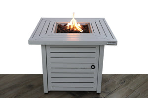 English Elm 25" Stainless Steel Propane Fire Pit Table with Battery Ignition, Slatted Gray Finish, Convertible Lid B120141801