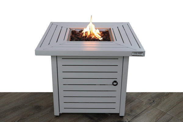 English Elm 25" Stainless Steel Propane Fire Pit Table with Battery Ignition, Slatted Gray Finish, Convertible Lid B120141801
