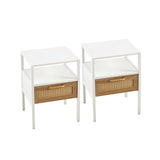 Hearth and Haven Set Of 2, 15.75" Rattan End Table with Drawer, Modern Nightstand, Metal Legs, Side Table For Living Room, Bedroom, White W1265123646