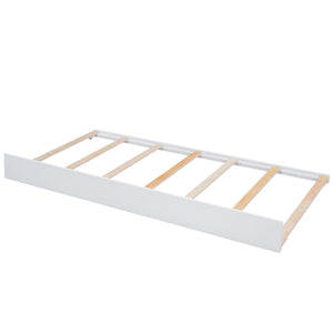 English Elm Queen Wood Storage Platform Bed with LED Lighting, 2 Drawers & Twin Trundle for Space Saving Comfort White GX000357AAK