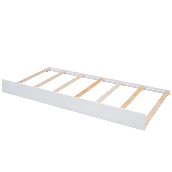 English Elm Queen Wood Storage Platform Bed with LED Lighting, 2 Drawers & Twin Trundle for Space Saving Comfort White GX000357AAK