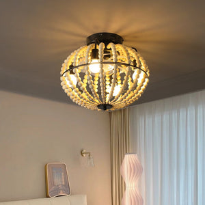 English Elm Beaded Wood Chandelier Fan Semi Flush Mount Bohemian Rustic Light for Small Rooms W1340P209773