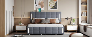 English Elm Queen LED Upholstered Platform Bed with Trundle, USB Ports, Dual Drawers and App-Controlled Lights Gray SF000074AAE