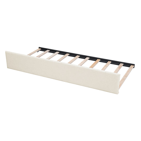 English Elm Queen LED Upholstered Platform Bed with Trundle, USB Ports, Dual Drawers and App-Controlled Lights Beige SF000074AAA