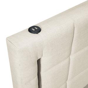 English Elm Queen LED Upholstered Platform Bed with Trundle, USB Ports, Dual Drawers and App-Controlled Lights Beige SF000074AAA