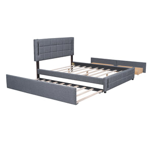 English Elm Queen LED Upholstered Platform Bed with Trundle, USB Ports, Dual Drawers and App-Controlled Lights Gray SF000074AAE