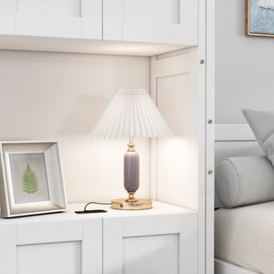 English Elm Full Murphy Bed with Side Cabinet, Desk Combo, USB Charging, Adjustable Shelves, 600lb Capacity, White BS7012008109C