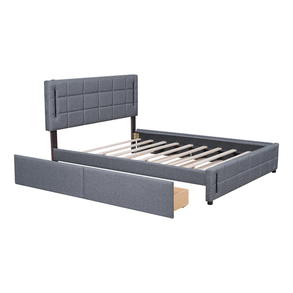 English Elm Queen LED Upholstered Platform Bed with Trundle, USB Ports, Dual Drawers and App-Controlled Lights Gray SF000074AAE
